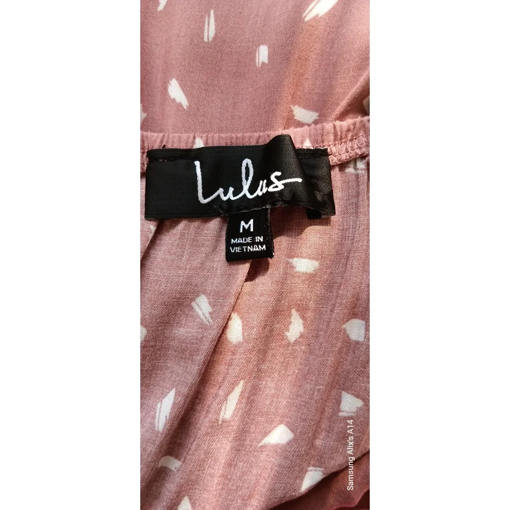 Lulus Mauve Print Jumpsuit Size Medium Sleeveless Wide Leg‎ Pink Lined  Pockets